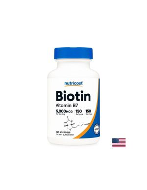 Биотин 5000 мкг | Biotin | Nutricost, 150 софтгел капс.
