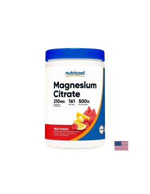 Магнезий (цитрат) 210 мг | Magnesium Citrate Fruit Punch | Nutricost, 500 г прах, с вкус на плодов пунш