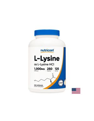 Л- Лизин (хидрохлорид) 500 мг | L-Lysine | Nutricost, 250 капс.