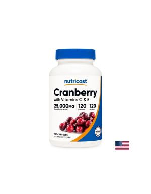 Червена боровинка 500 мг  + Витамин Ц и Е | Cranberry with Vitamins C and E | Nutricost, 120 капс.